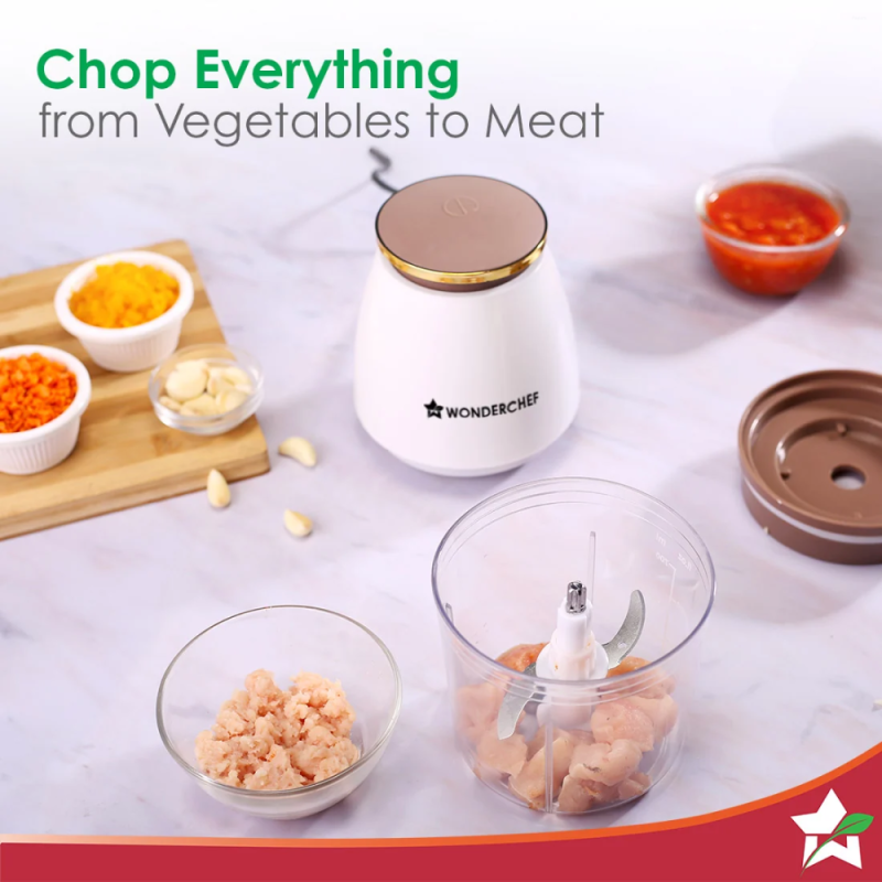 Wonderchef Nutri-Chop Pearl 700ml 350W Electric Chopper, 4 Stainless Steel Blades, Low Noise & Anti-Skid Base