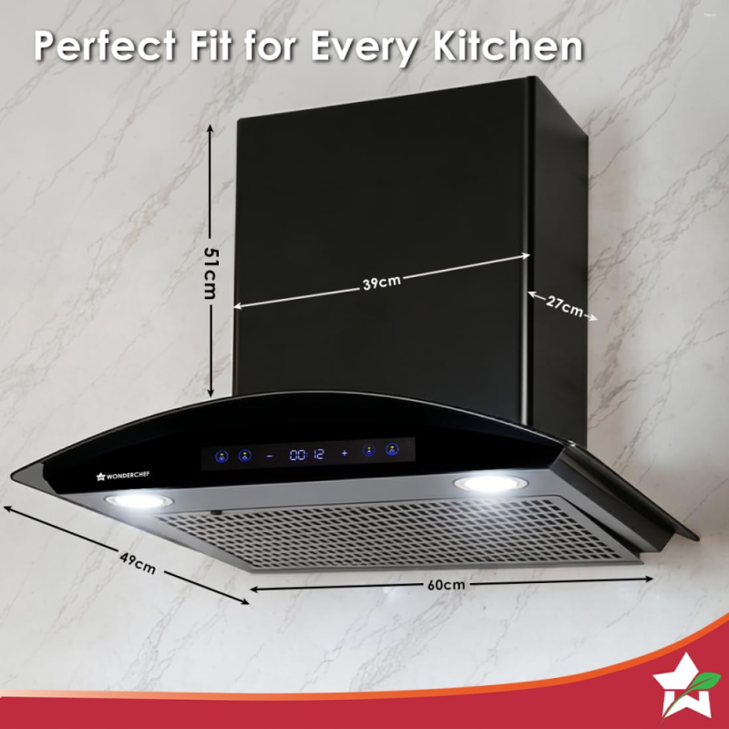 Wonderchef Ultra Curve 60 cm Filterless BLDC Auto-Clean Chimney with 1700 m³/hr Suction, Motion Sensor & Touch Control