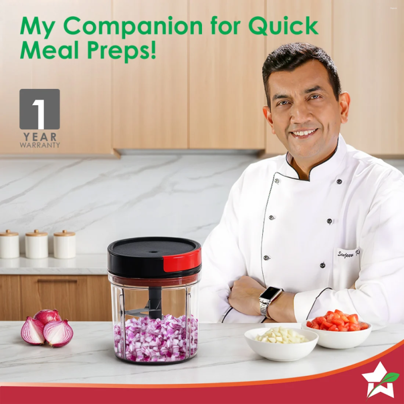 Wonderchef Glory 900ml 6-Blade String Chopper, Stainless Steel Blades, Anti-Slip Silicone Base & Airtight Lid