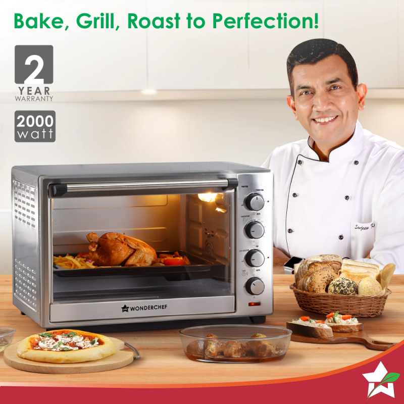 Wonderchef OTG SS 60L 2000W Oven Toaster Griller, Rotisserie, Convection, 6-Stage Heat Selection & 250°C