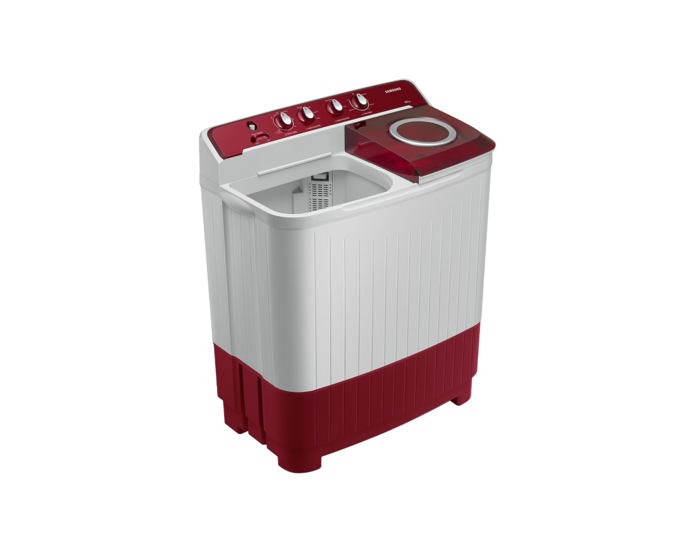 Samsung 8.5 kg Semi Automatic Washing Machine with Hexa Storm Pulsator, Light Gray with Red Base (WT85B4200RR)