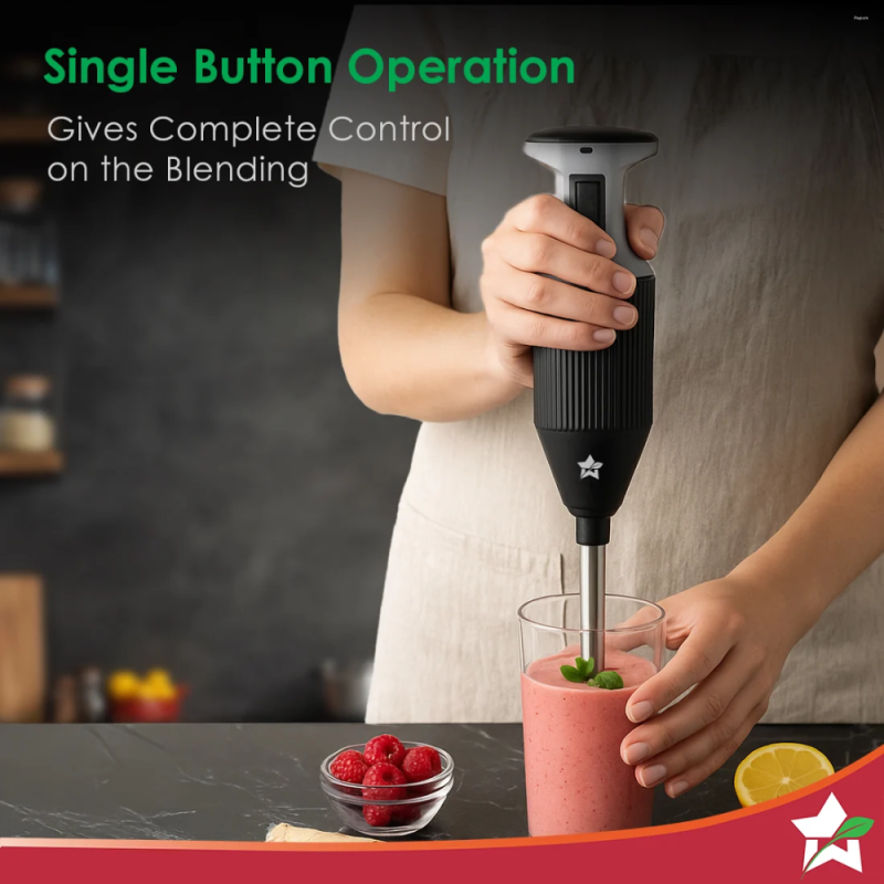 Wonderchef Prima Plus 250W Electric Hand Blender, 2-Speed, Stainless Steel Blades, Hot & Cold Blending, Whisk & Chopper