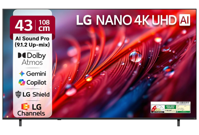 LG 43 Inches NANO 4K Ultra HD AI Smart TV with α7 AI Processor 4K Gen9, HDR10 Pro & 4K Super Upscaling 43NU870BPLA