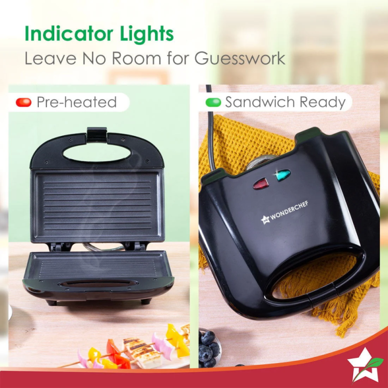 Wonderchef Prato Plus 800W Electric Griller, Auto Temperature Control, Non-Stick Plates, LED Indicator & Oil-Free Toasting