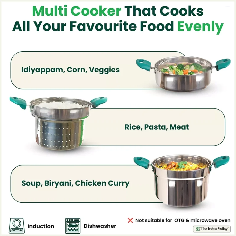 The Indus Valley 21cm Multi-Cooker Steamer Stainless Steel KC-SS-ST-005