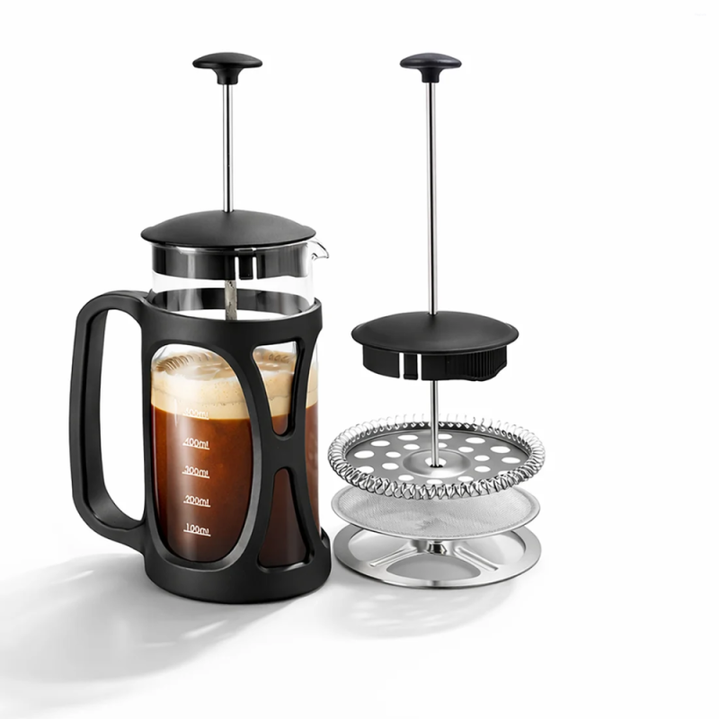 Wonderchef French Press Coffee Maker 600ml, Borosilicate Glass, 18/8 Stainless Steel 4-Level Strainer, Brew in 3 Minutes