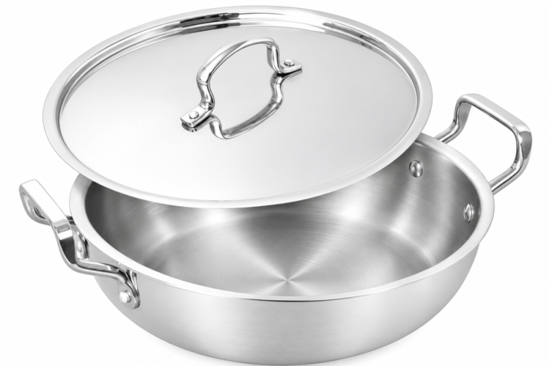 The Indus Valley 28cm Kadai Tri-Ply Stainless Steel, Lid KC-TP-KA-007