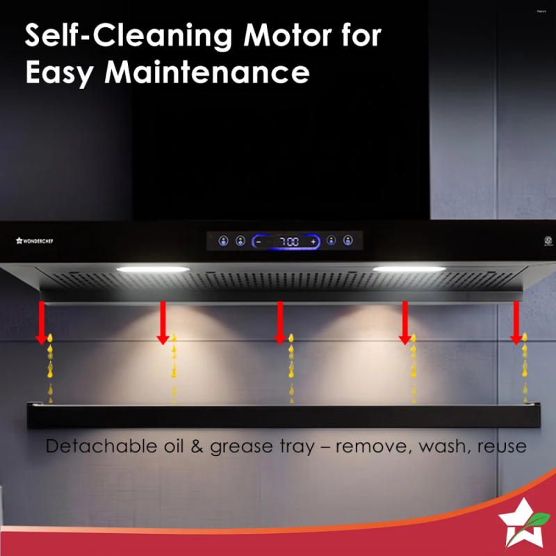Wonderchef Ultra Sleek 90cm 1800 m³/hr Filterless BLDC Auto-Clean Kitchen Chimney, Black