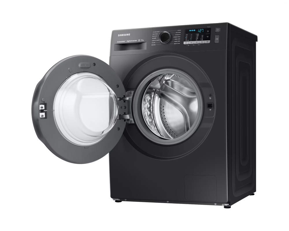 Samsung 8.0 kg Front Load Washing Machine with EcoBubble, Hygiene Steam & DIT Motor, Black Caviar (WW80TA046AB)