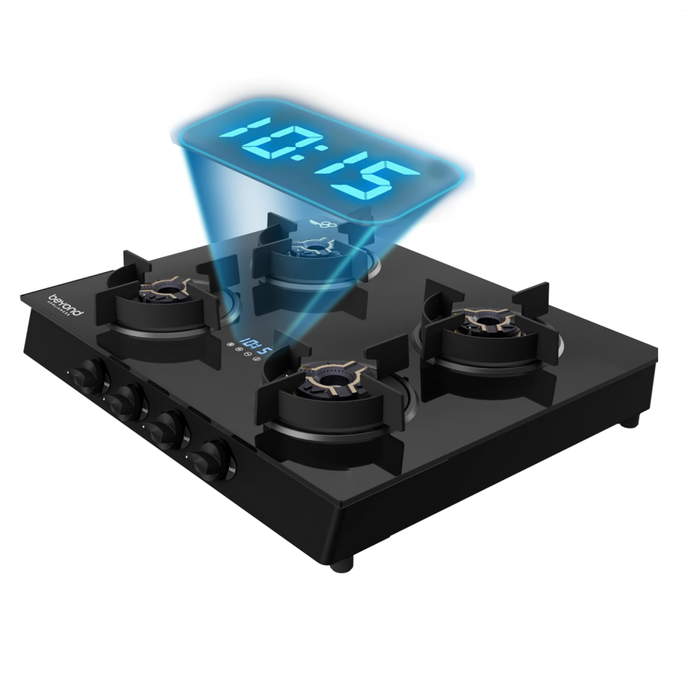 Beyond by BeyondNXT Auriga Pro BA-4B-AU-FB-64-CT-V2 4 Burner Full Brass Gas Cooktop with Auto Ignition, Digital Timer & Flame Failure Device