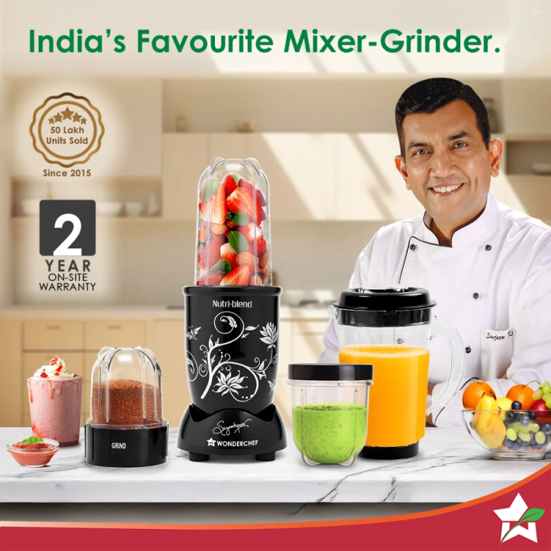 Wonderchef Nutri-blend 500W 4-Jar Mixer Blender with 750 ml, 500 ml & 300 ml Jars, 22000 RPM & Stainless Steel Blades