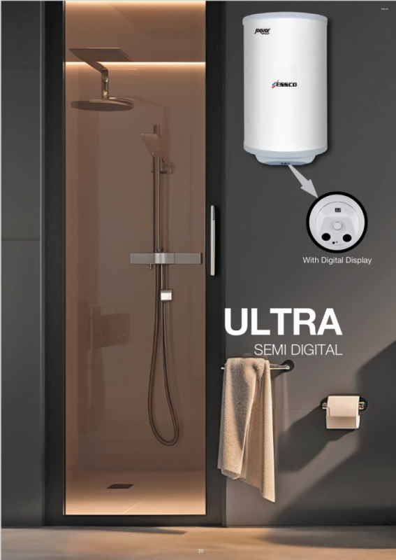 ESSCO Ultra Semi Digital 15 Litre 5 Star Storage Water Heater, 2KW, Digital Display & Glass Lined Tank (ULT-ESS-VLD015)