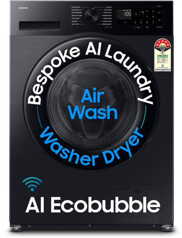 Samsung 12 Kg Washer + 7 Kg Dryer 5 Star Front Load Fully Automatic Washer Dryer with Wi-Fi, Digital Inverter, AI EcoBubble, Hygiene Steam and AI Energy Mode (WD12FG5B34BBTL, Black)