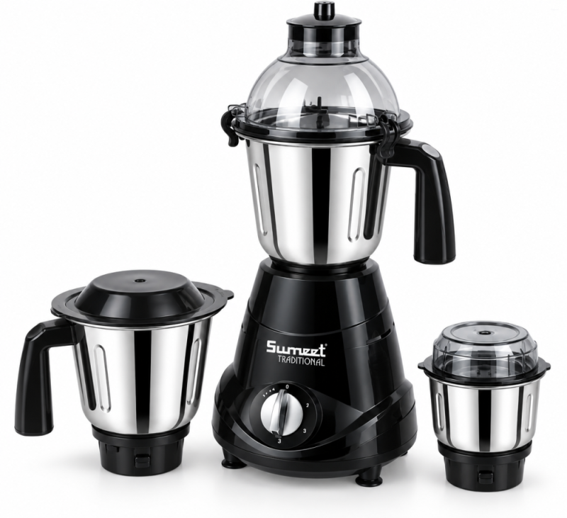 Sumeet Traditional Atlas 750W Mixer Grinder with 3 Stainless Steel Jars, Copper Motor & Multi-Function Blades