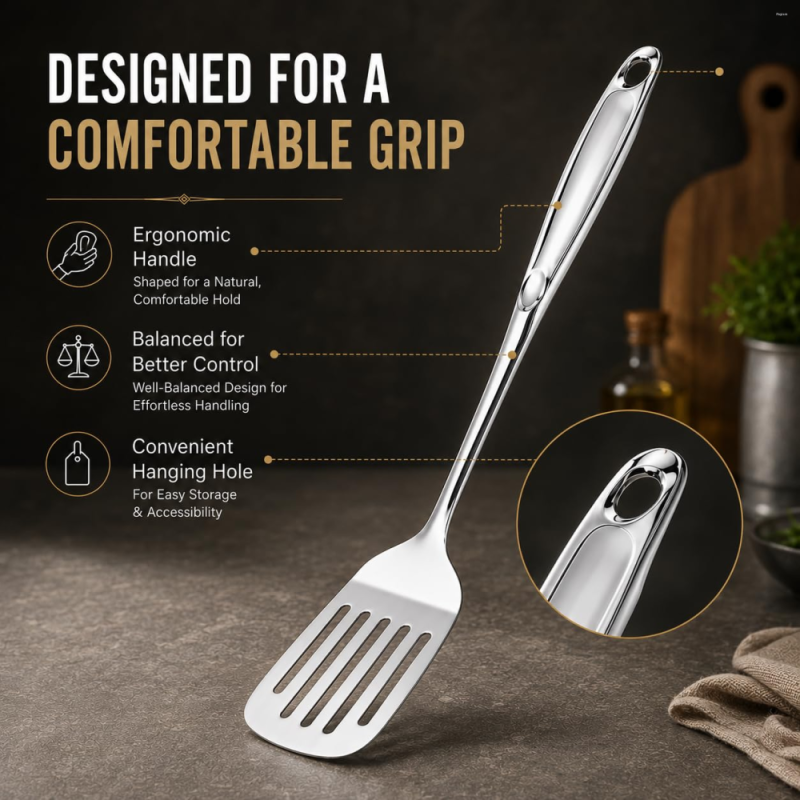 Bergner Argent Large Slotted Turner Serving S/s Hollow Handle Large Stainless Steel, Food Grade BGIN-6710