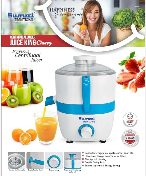 Sumeet Traditional Juice King 450W Centrifugal Juicer with Shockproof Housing & Double Safety Lock