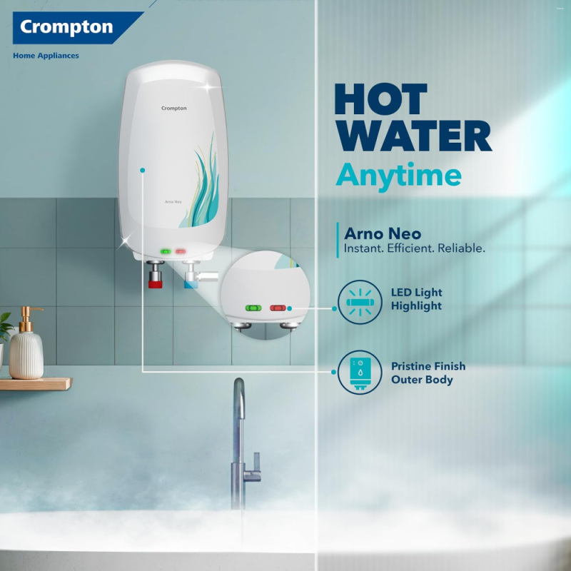 Crompton Arno Neo 3 Litre Instant Water Heater with 3 kW Heating Element, 6 Bar Pressure & 3-Level Safety