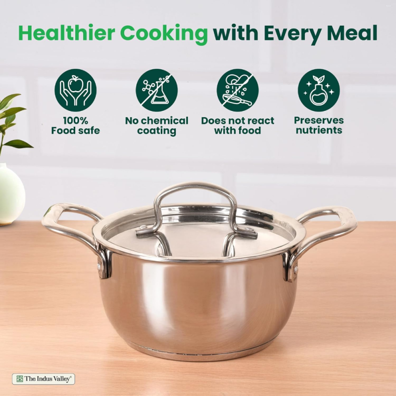 The Indus Valley 18cm Casserole Tri-Ply Stainless Steel, 5-Ply Bottom KC-CR-003