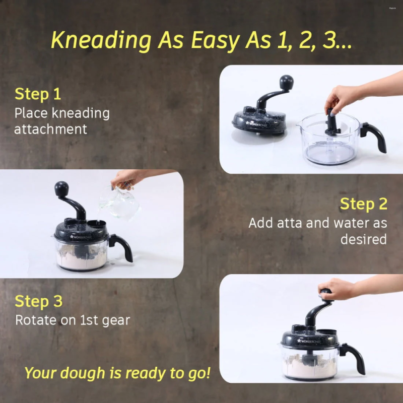 Wonderchef Turbo 6-in-1 Dual Speed Food Processor, Stainless Steel Blades, Chopper, Slicer, Julienne & Dough Kneader