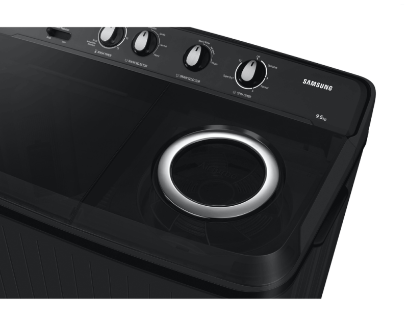 Samsung 9.5 kg Semi Automatic Washing Machine with Hexa Storm Pulsator, Dark Gray with Ebony Black Base (WT95A4260GD)