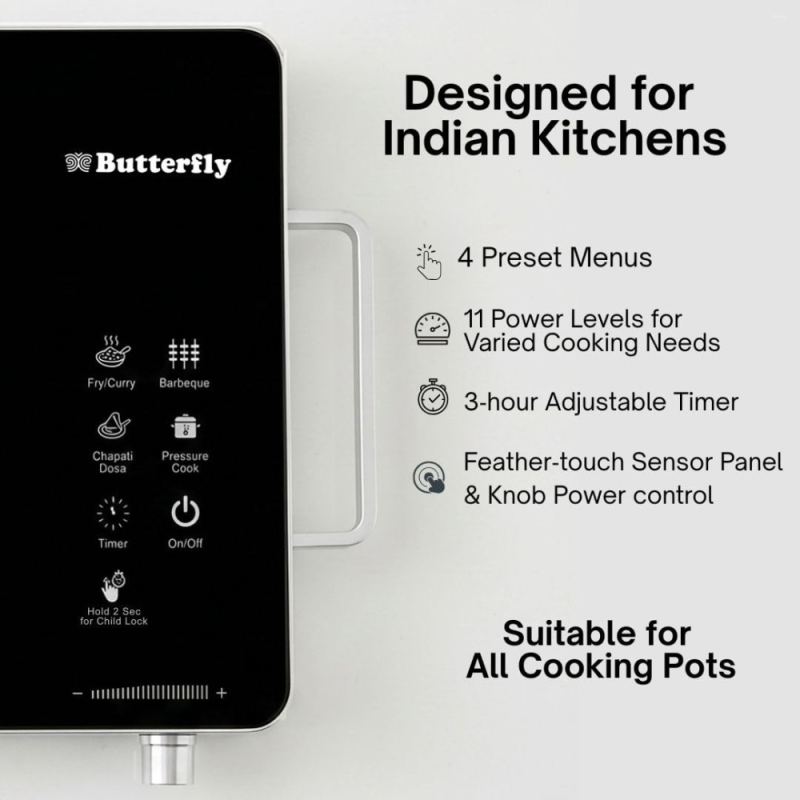 Butterfly Raedius 2200W Infrared Cooktop with Touch Control, LED Display & 4 Preset Cooking Modes
