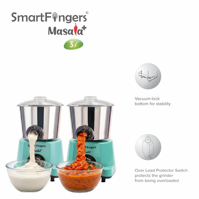 SmartFingers 3 L Masala Plus Wet Grinder, Wet Masala & Batter Dispenser, Stainless Steel Drum