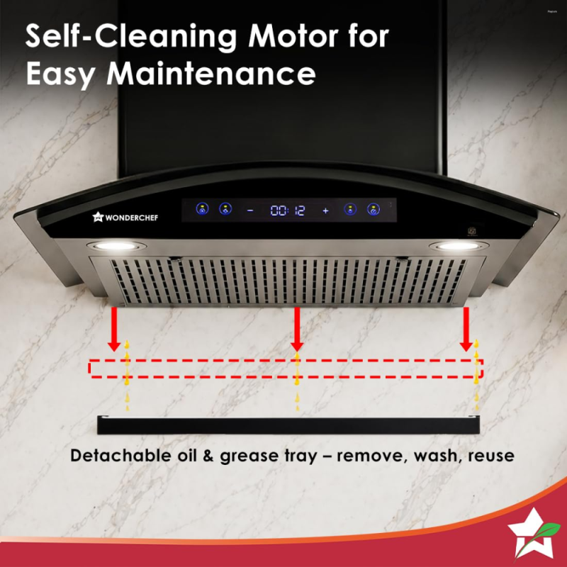 Wonderchef Ultra Curve 60 cm Filterless BLDC Auto-Clean Chimney with 1700 m³/hr Suction, Motion Sensor & Touch Control