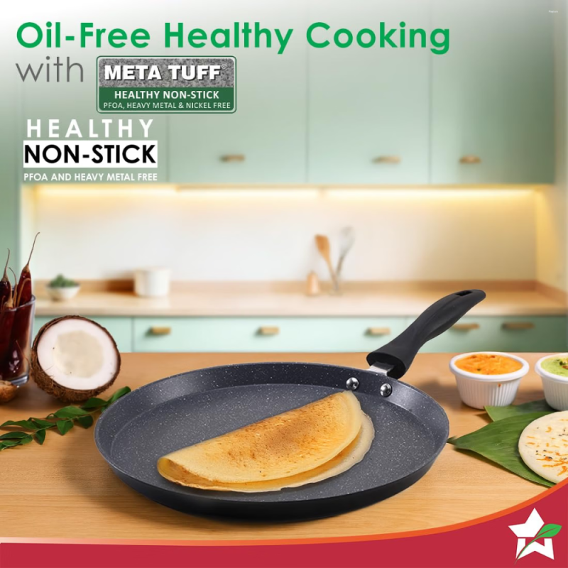 Wonderchef Duralite 28cm Die-Cast Dosa Tawa with 5-Layer Duramax Non-Stick Coating & Soft-Touch Handle, Grey
