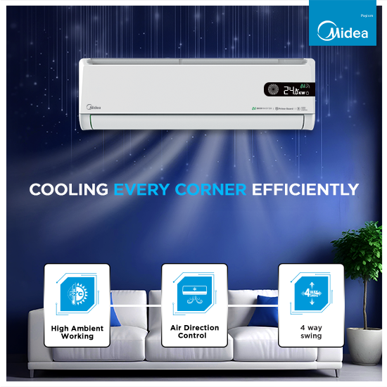 Midea 1.5 Ton 5 Star Inverter Split AC with Wi-Fi, AI EcoMaster, Smart Voice Control & 4-Way Swing MAI19SX5R36W0