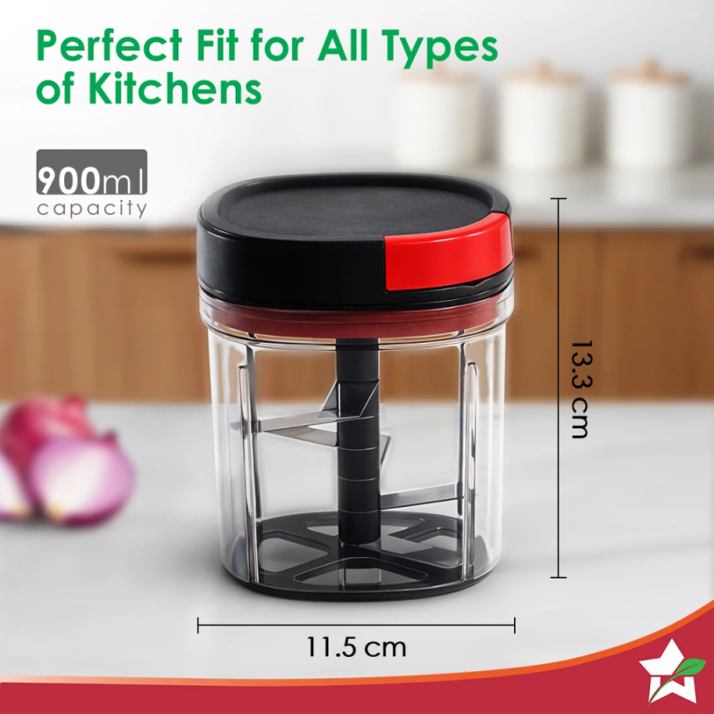 Wonderchef Glory 900ml 6-Blade String Chopper, Stainless Steel Blades, Anti-Slip Silicone Base & Airtight Lid