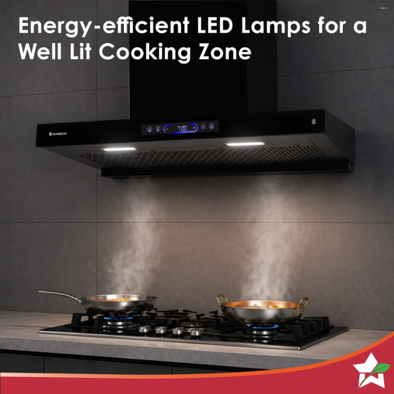 Wonderchef Ultra Sleek 90cm 1800 m³/hr Filterless BLDC Auto-Clean Kitchen Chimney, Black