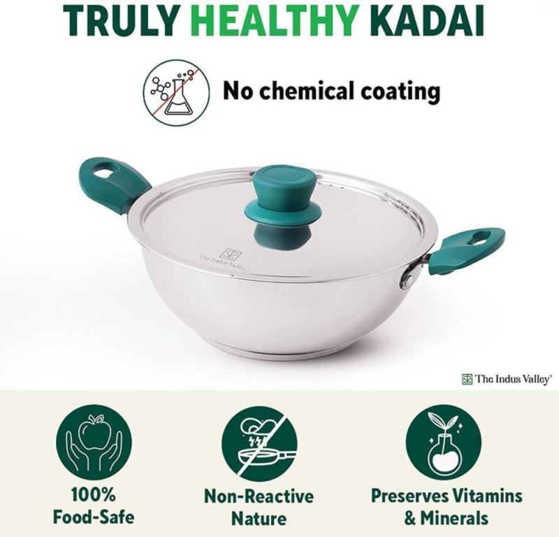 The Indus Valley 20cm Kadai Stainless Steel KC-SS-KA-006