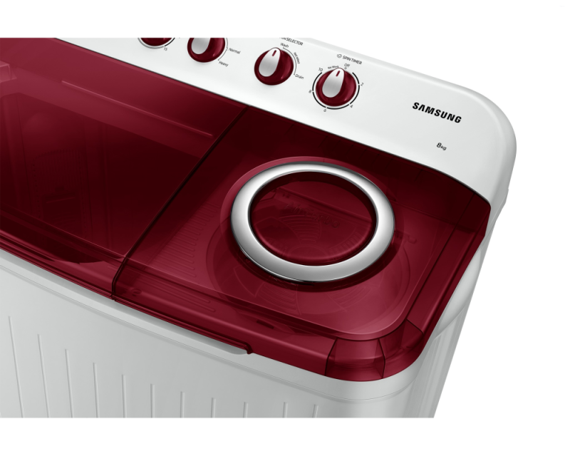 Samsung 8.0 kg Semi Automatic Washing Machine with Hexa Storm Pulsator, Light Gray with Wine Base (WT80C4000RR)