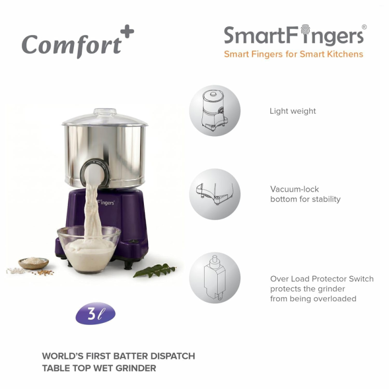 SmartFingers 2 L Masala Plus W2 Wet Grinder with Wet Masala & Batter Dispenser, 150W Motor, Timer