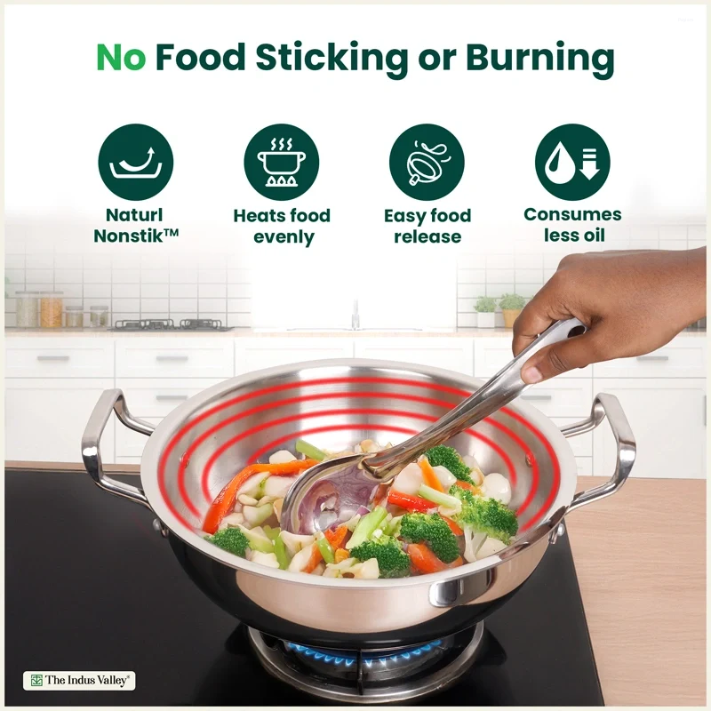 The Indus Valley 26cm Kadai Tri-Ply Stainless Steel KC-TP-KA-010
