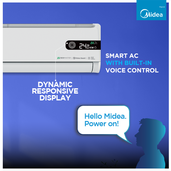 Midea 1.5 Ton 5 Star Inverter Split AC with Wi-Fi, AI EcoMaster, Smart Voice Control & 4-Way Swing MAI19SX5R36W0