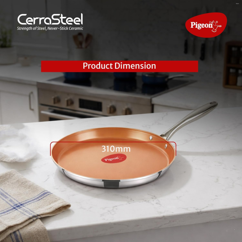 Pigeon CerraSteel Flat Tawa 310 30 cm Non-Stick Cookware, Copper Colour