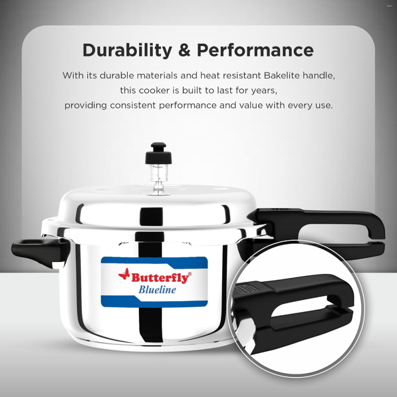 Butterfly Blueline 2L + 3L + 5L Combi Pack Stainless Steel Pressure Cookers with Induction Base & Stay-Cool Handles