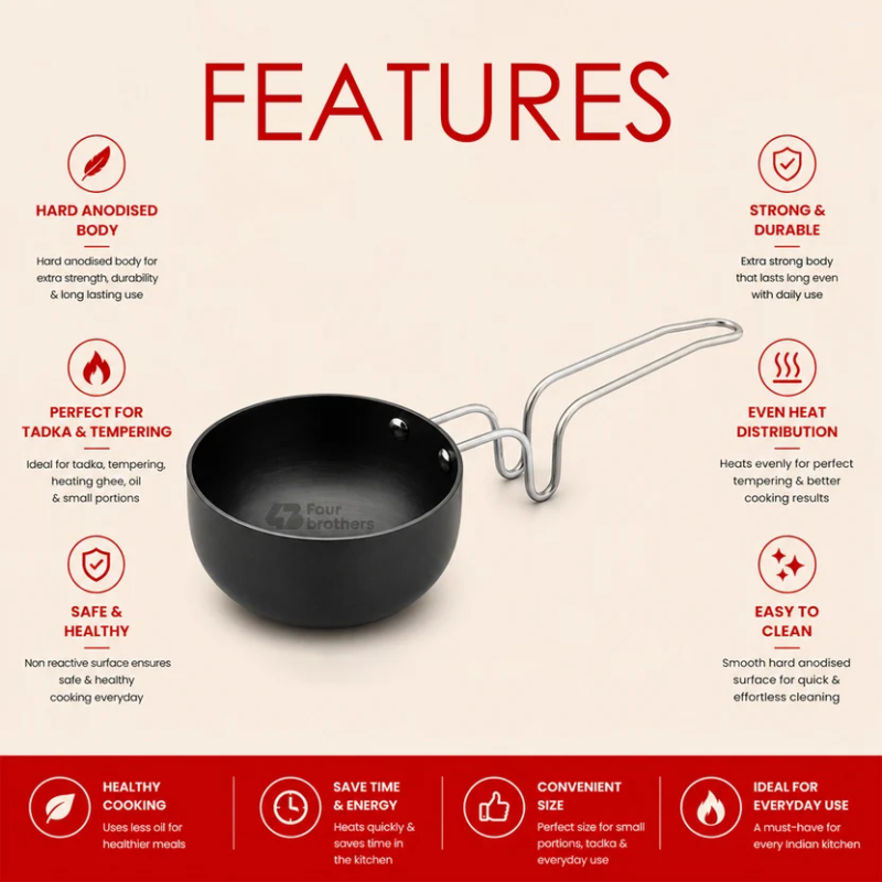 Four Brothers Vagaria Black Hard Anodised Tadka Pan 10 cm 4BHV