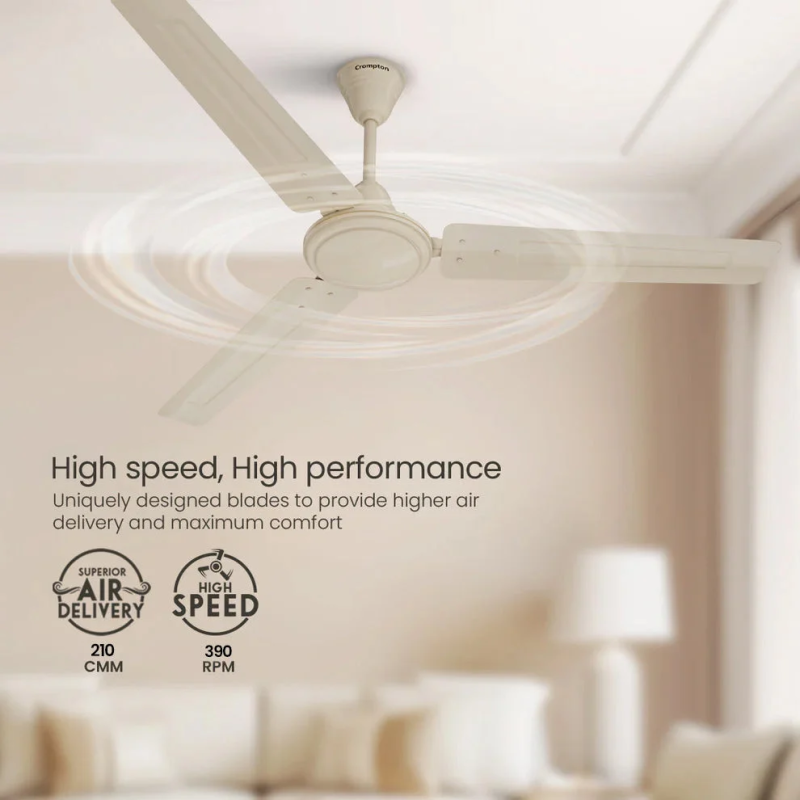 Crompton Surebreeze Sea Wind 1200MM46CYD 1200mm Ceiling Fan, 46W, 3 Blades, 390 RPM, Ivory