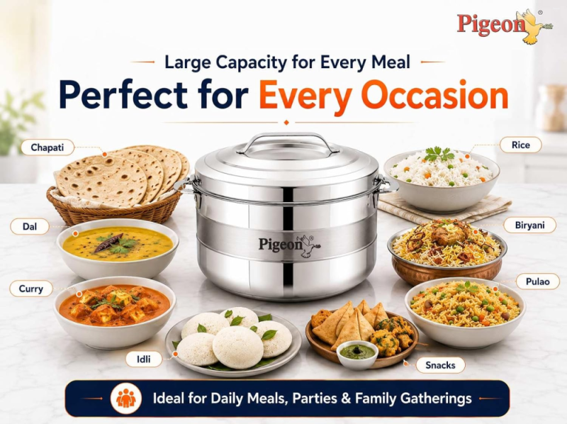 Pigeon Galaxy 2-Piece Stainless Steel Casserole Set, 1000 ml + 1500 ml, Double-Wall Insulated with Steel Lids