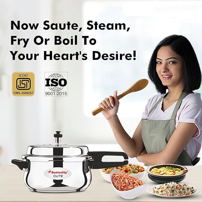 Butterfly Cute 5.5 Litre Stainless Steel Pressure Cooker with Glass Lid, Induction Base & Gasket Release