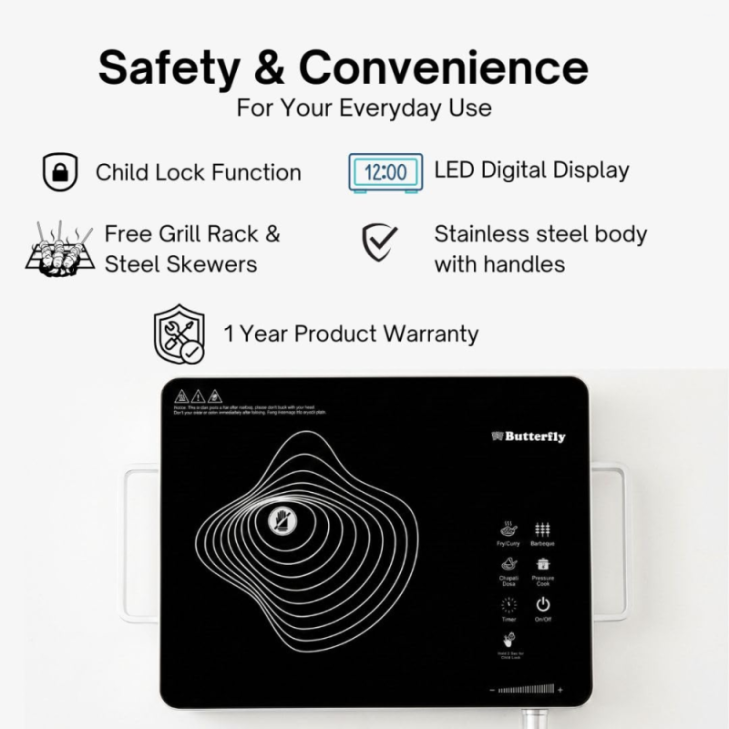 Butterfly Raedius 2200W Infrared Cooktop with Touch Control, LED Display & 4 Preset Cooking Modes