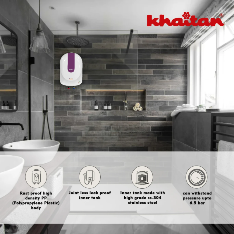 Khaitan Flamingo 3 L Instant Water Heater with 3-Level Safety, 6.5 Bar Pressure & Powerful Heating Element (White)