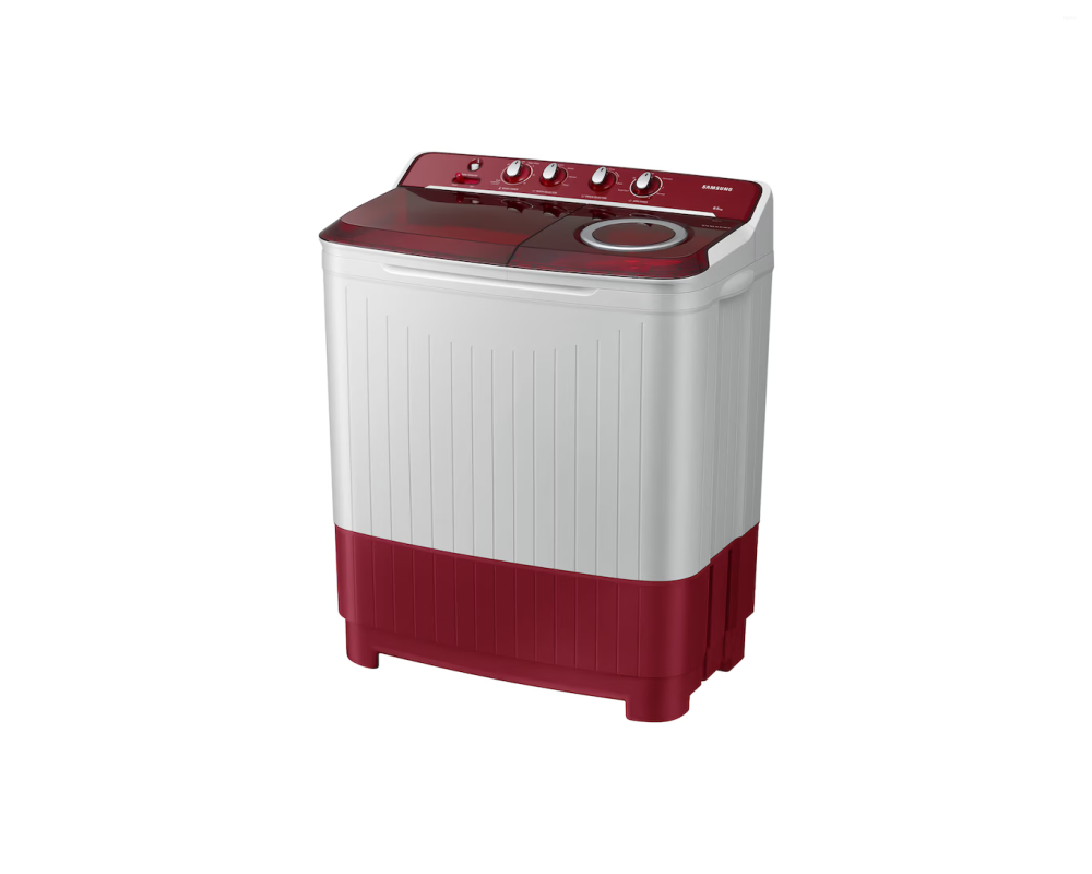 Samsung 8.5 kg Semi Automatic Washing Machine with Hexa Storm Pulsator, Light Gray with Red Base (WT85B4200RR)