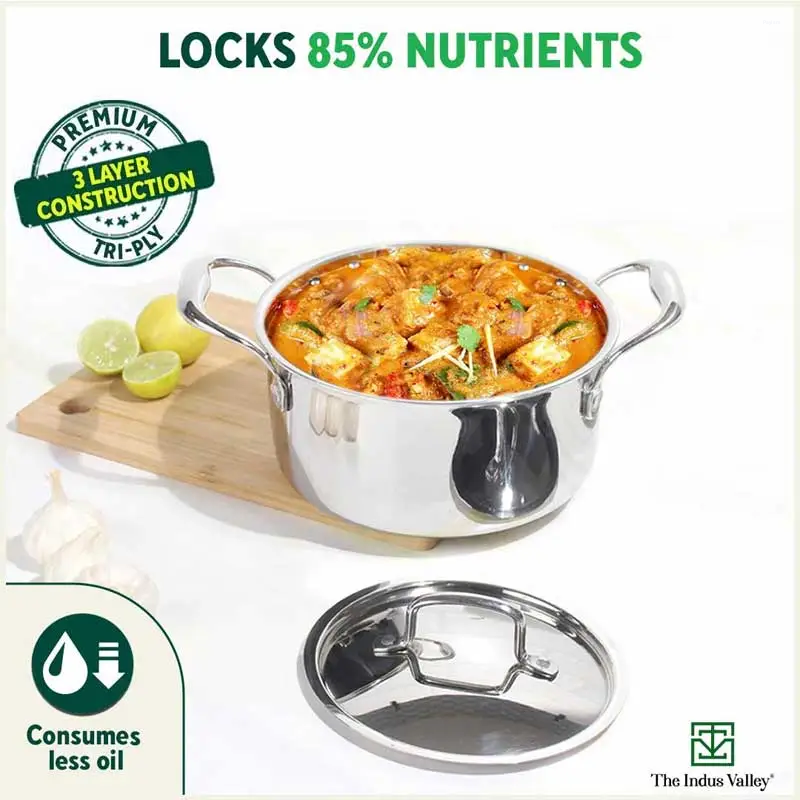 The Indus Valley 18cm Saucepot Tri-Ply Stainless Steel, Lid KC-TP-ST-010