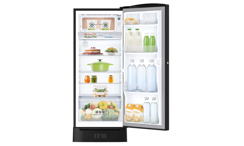 IFB 197 Litres 5 Star Direct Cool Refrigerator with Steel Finish and Inverter Compressor (IFBDC-2235IKSD, Metal Black with Black Pedestal)