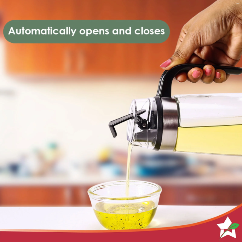 Wonderchef No Drip Oil Pourer 600ml, Glass & Plastic, Gravity Mechanism, Spill-Proof & Transparent