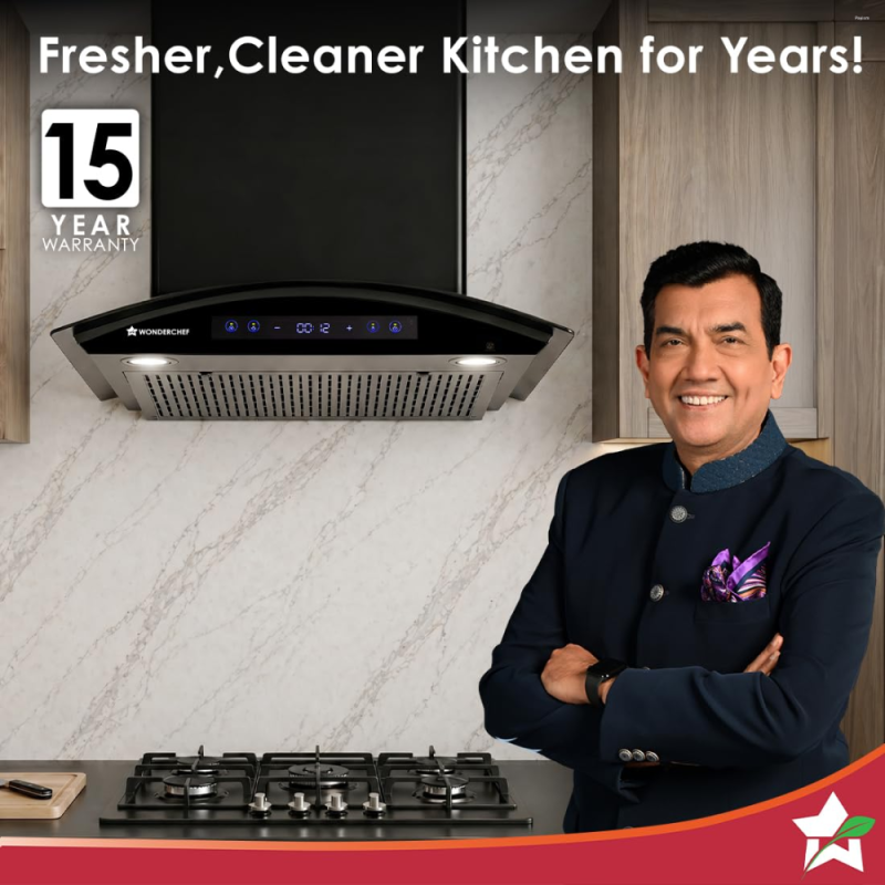 Wonderchef Ultra Curve 60 cm Filterless BLDC Auto-Clean Chimney with 1700 m³/hr Suction, Motion Sensor & Touch Control
