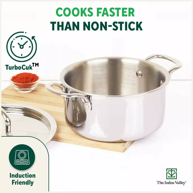 The Indus Valley 18cm Saucepot Tri-Ply Stainless Steel, Lid KC-TP-ST-010